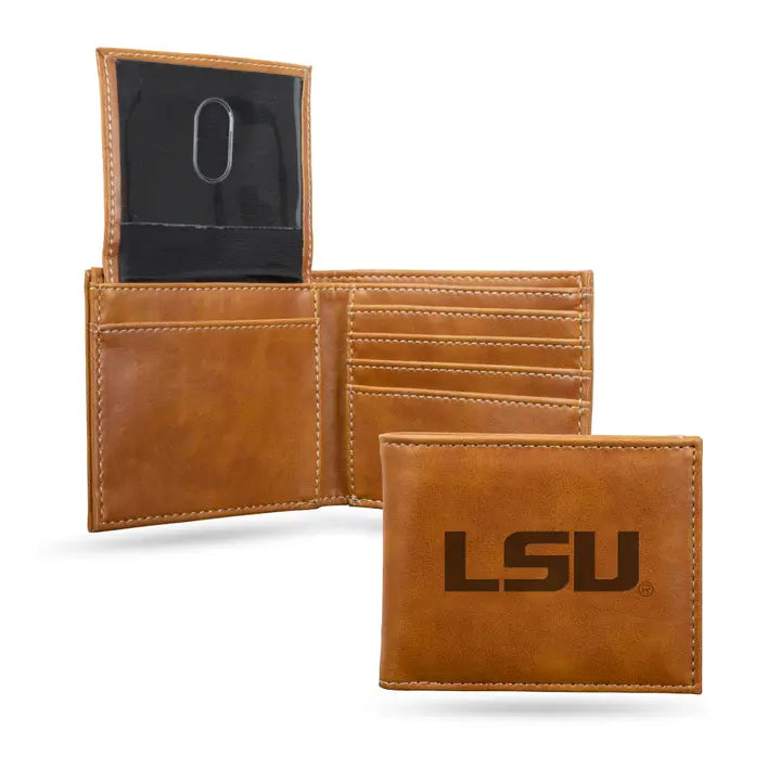 LSU Tigers Wallet Laser Engraved  Brown