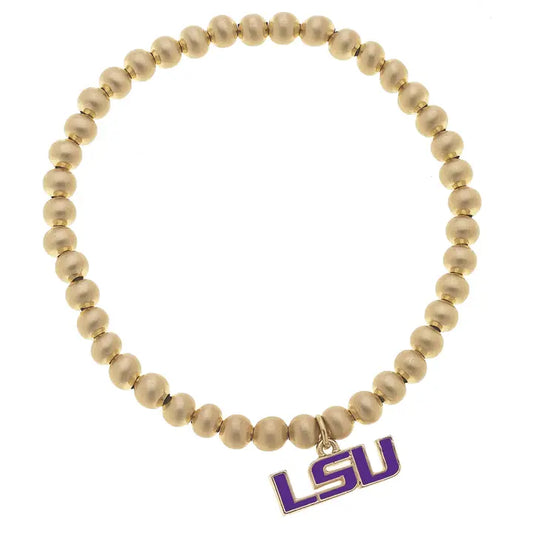 LSU Tigers Ball Bead Stretch Bracelet in Satin Gold LSU