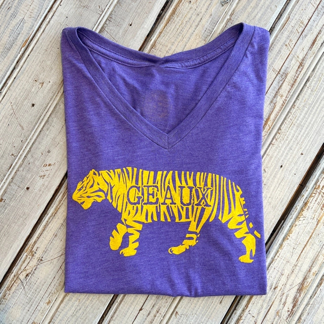 Women's T-Shirt V-Neck Geaux Tigers