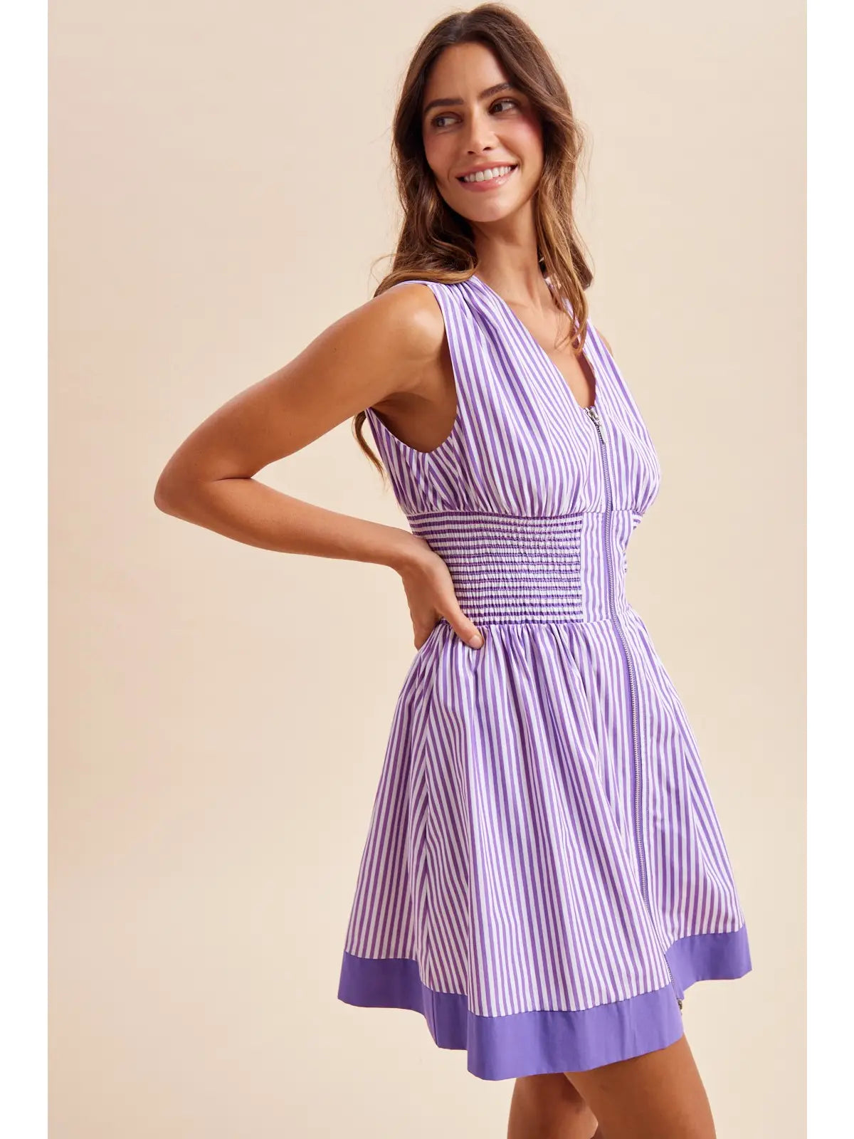 Women's Dress Mini Gameday Stripe Smocked Waist