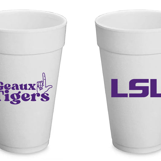 LSU Tigers Styrofoam Cups 20oz Set of 8 LSU Geaux Tigers