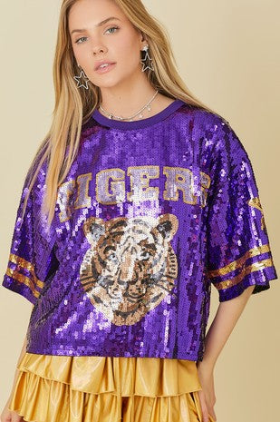 Women's Top Tiger Sequin Gameday