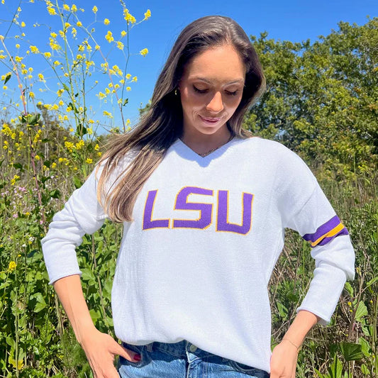 LSU Tigers Sweater V-Neck White Long-Sleeve