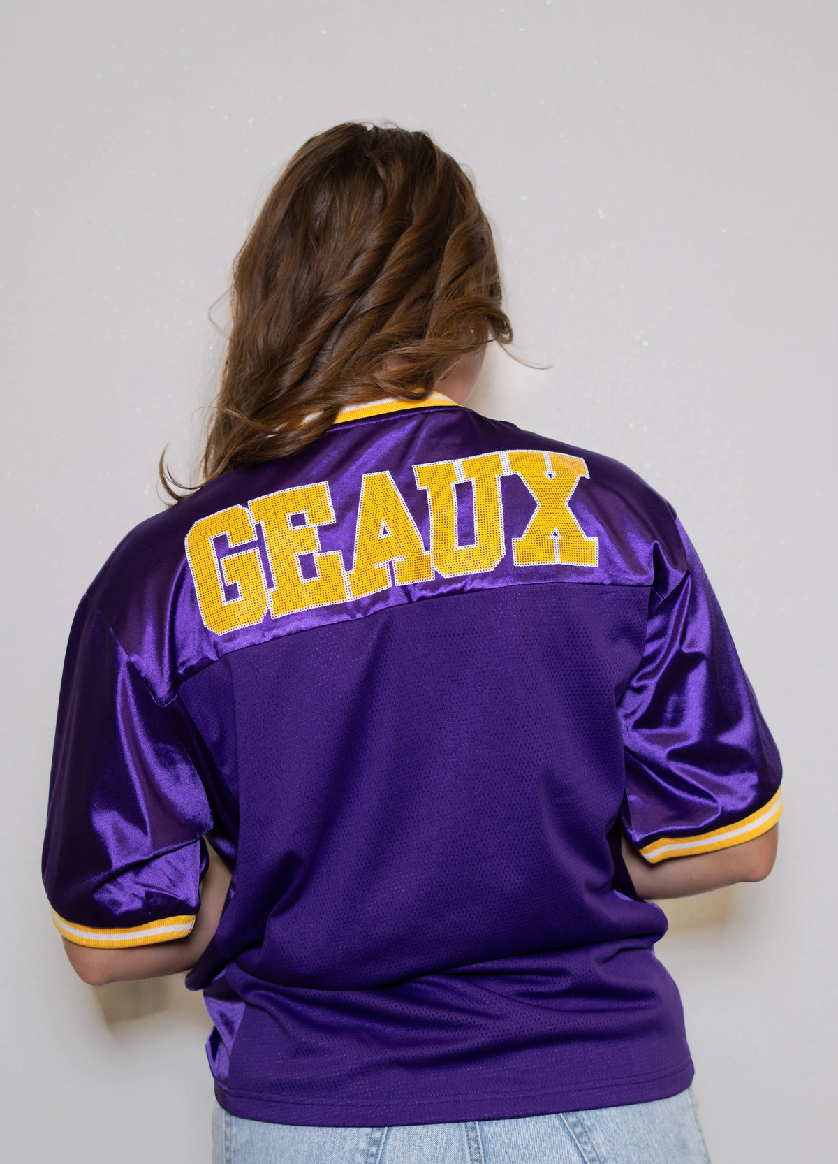LSU Tigers Women's Sequin Vintage Bomb Football Jersey
