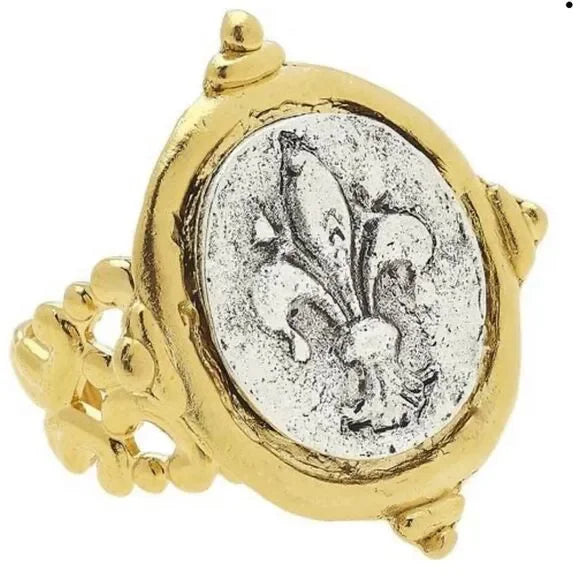 Ring Gold and Silver Fleur de Lis Intanglio