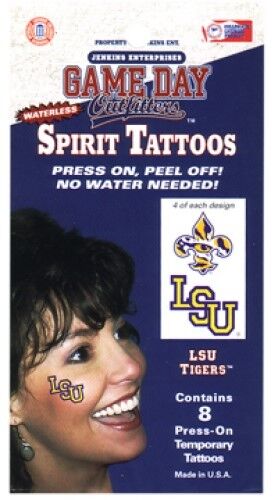 LSU Tigers LSU Face Tattoos Fleur de Tigre and LSU JE