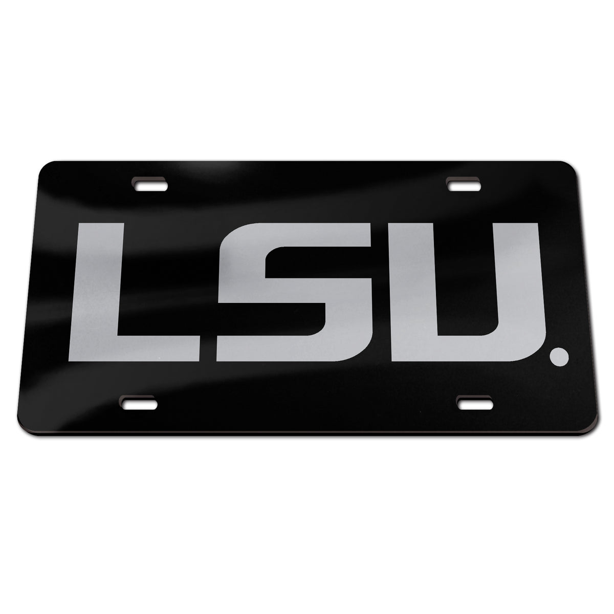 LSU Tigers License Plate Acrylic Silver LSU on Black Plate