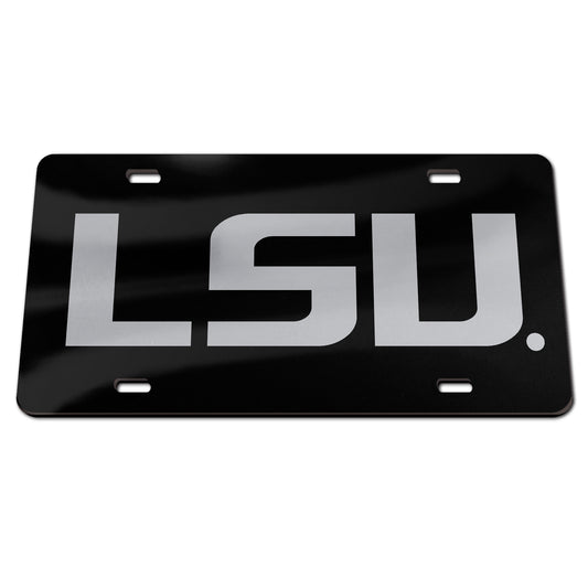 LSU Tigers License Plate Acrylic Silver LSU on Black Plate