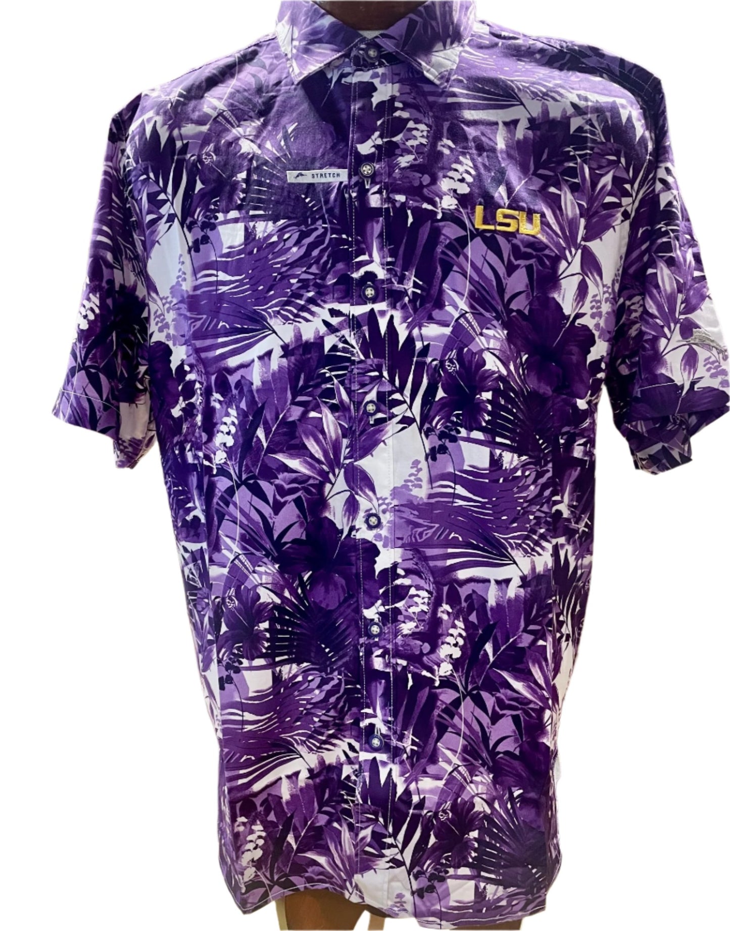 LSU Tigers Tommy Bahama Men's Camp Shirt Sport Electric Bloom