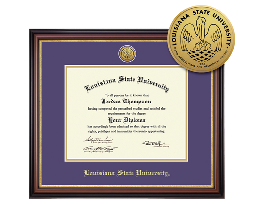 LSU Tigers Diploma Frame Gold Engraved  with Gold Medallion