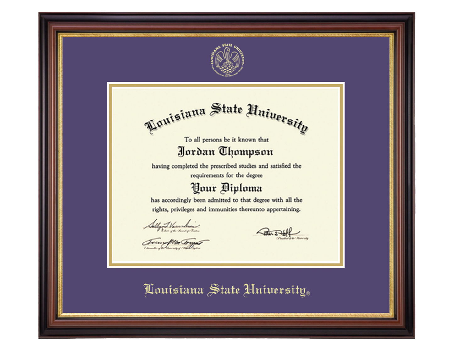 LSU Tigers Diploma Frame Gold Embossed with Seal