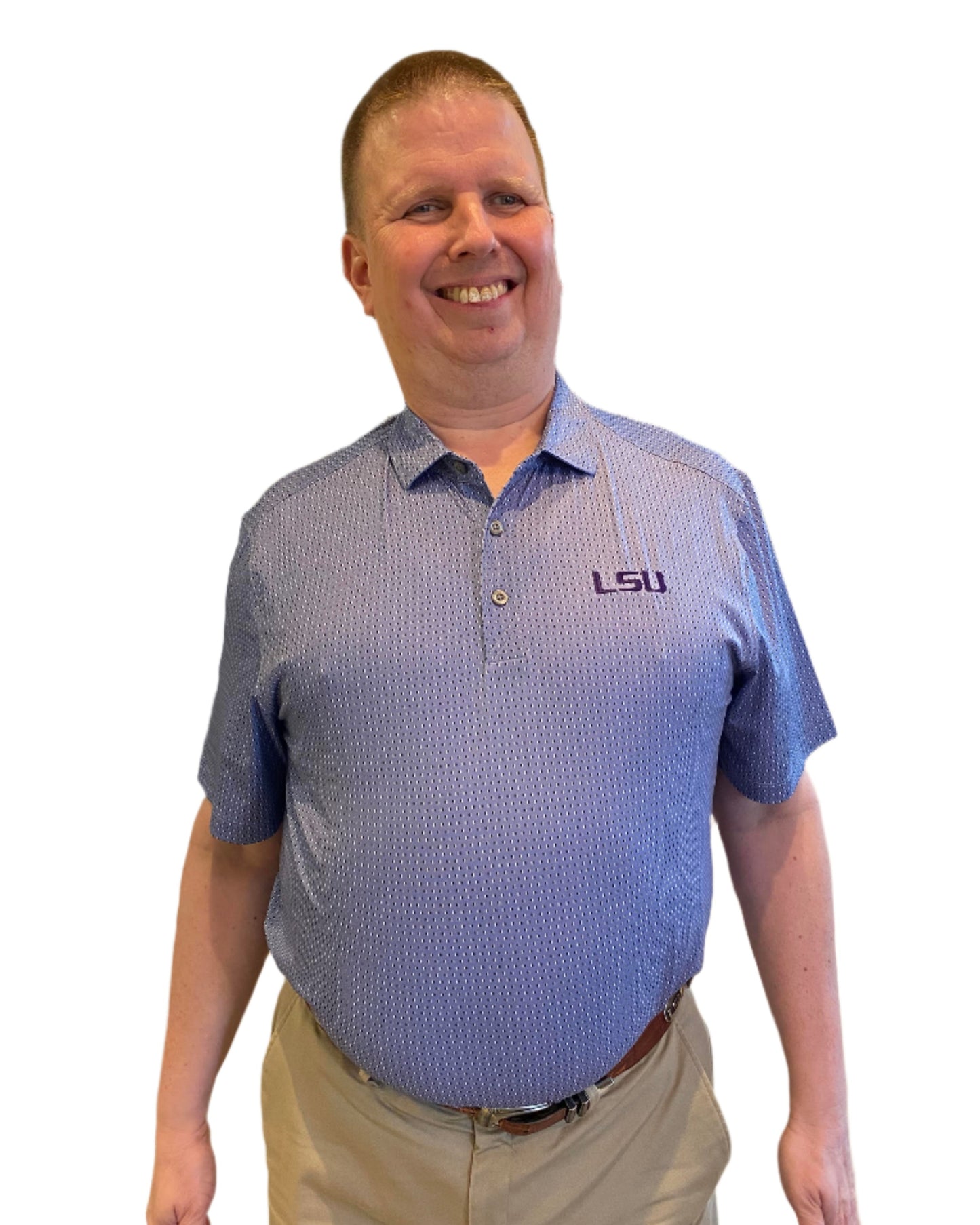 LSU Tigers Cutter & Buck Men's Polo Pike Eco Check Print Shadow Recycle