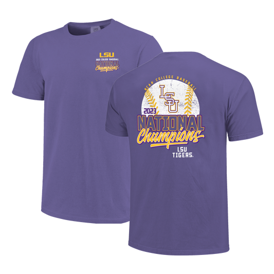 LSU 2023 CWS National Championship Purple Shirt with Baseball