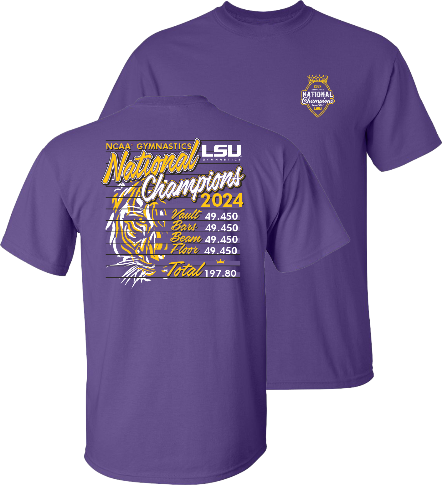 LSU Tigers 2024 Women's Gymnastics National Champions  Scores T-Shirt