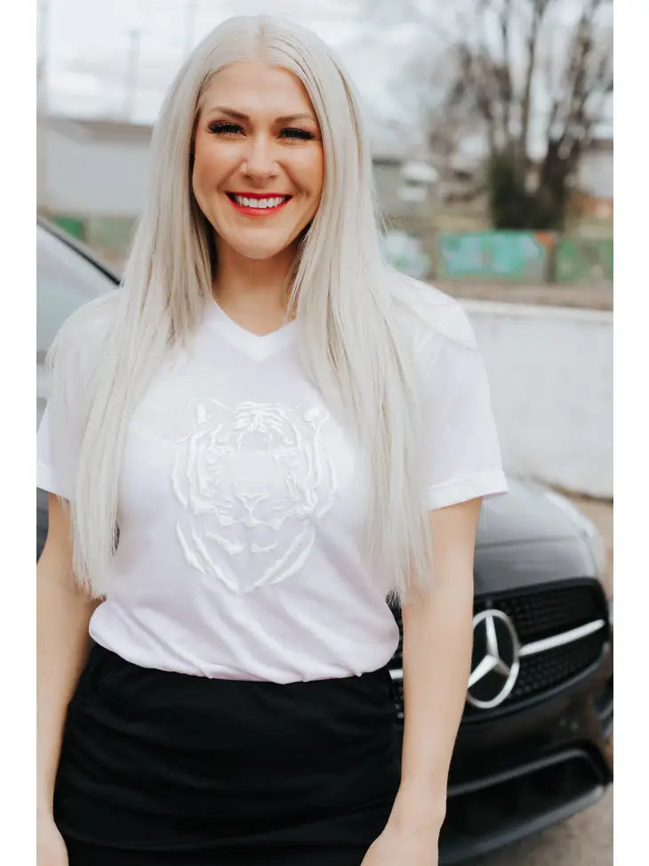Women's White Tiger Embossed T-Shirt