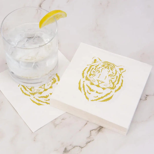 Cocktail Napkins Easy Tiger White Light Gold 5"