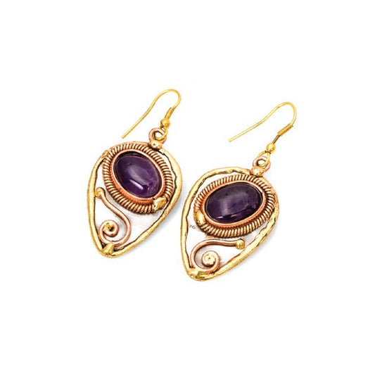 Earrings Mixed Metal & Amethyst Stone