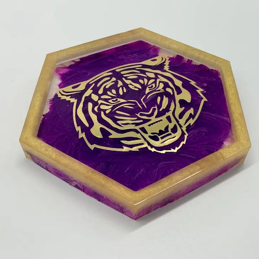 Coaster Tiger Face Purple and Gold GR