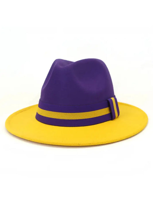 Hat Purple and Yellow Flat Brim Straight Edge Jazz