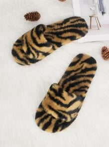Women's Slippers Zebra Stripe Pattern Fluffy