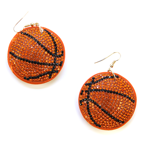 Earrings Orange Basketball Crystal Puffy Hook