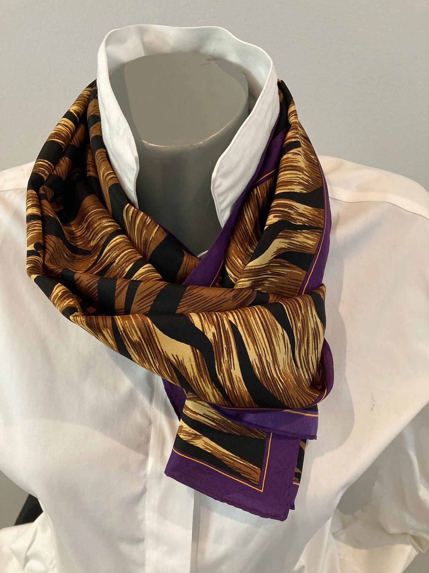 Tiger Stripe Silk Scarf  Skin with Purple Border