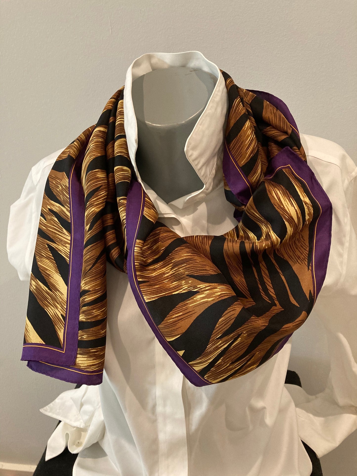 Tiger Stripe Silk Scarf  Skin with Purple Border