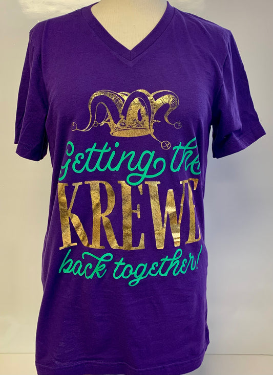 Mardi Gras T-Shirt Getting the Krew Back Together Purple V-Neck