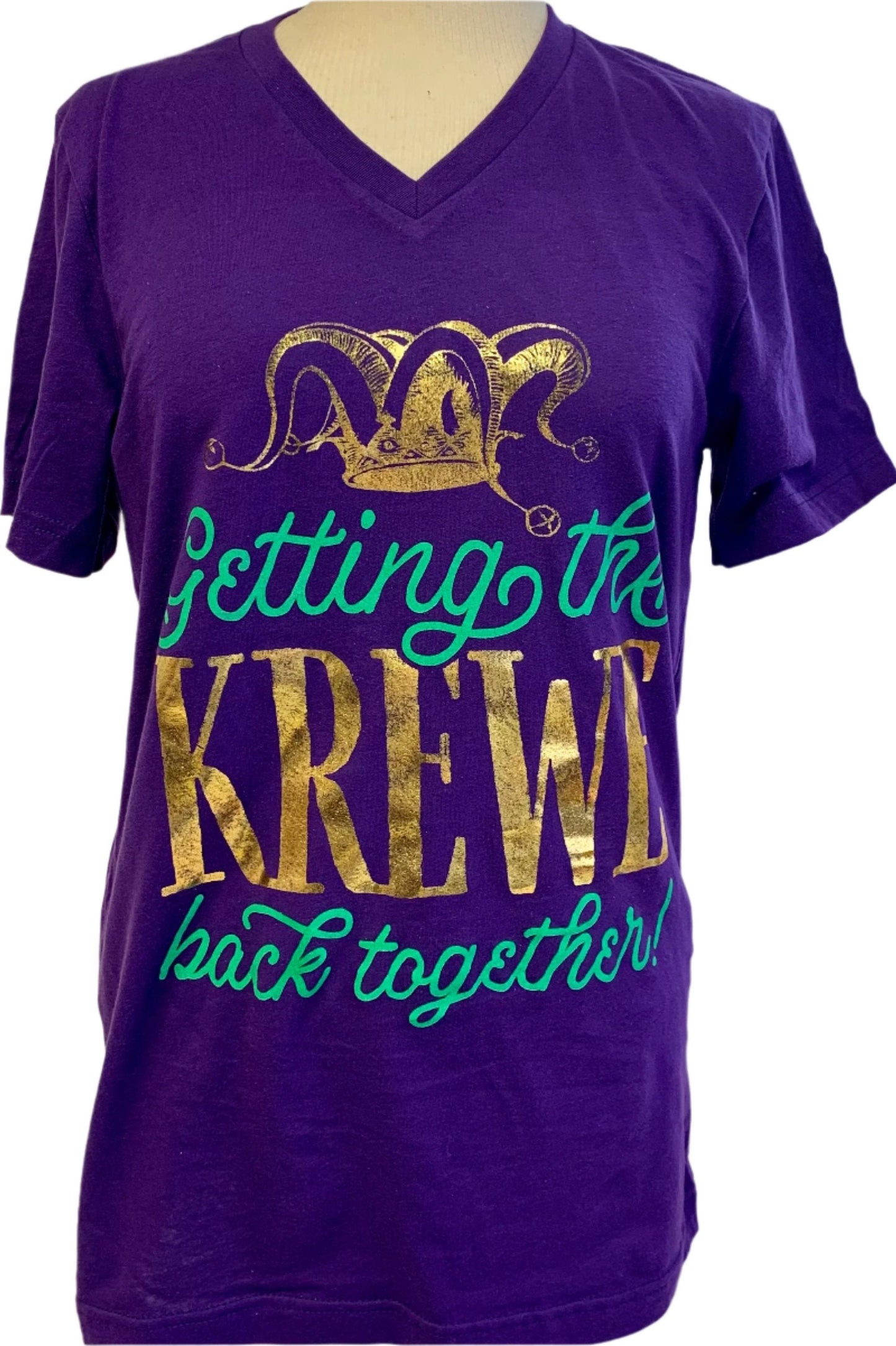 Mardi Gras T-Shirt Getting the Krew Back Together Purple V-Neck