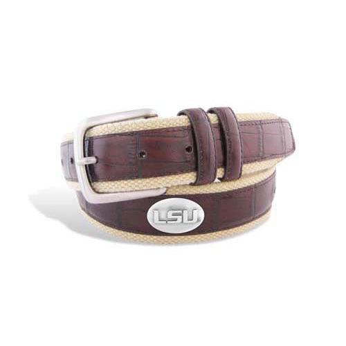 LSU Croc and Fabric Belt - Brown