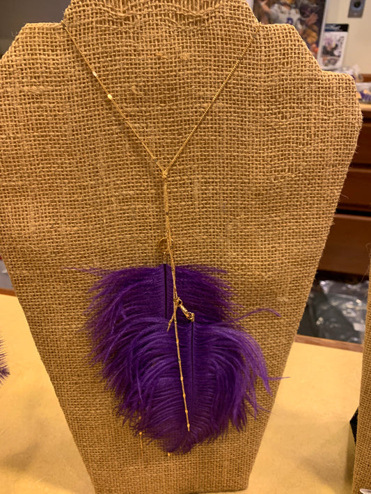 Gold Necklace - Purple Feather