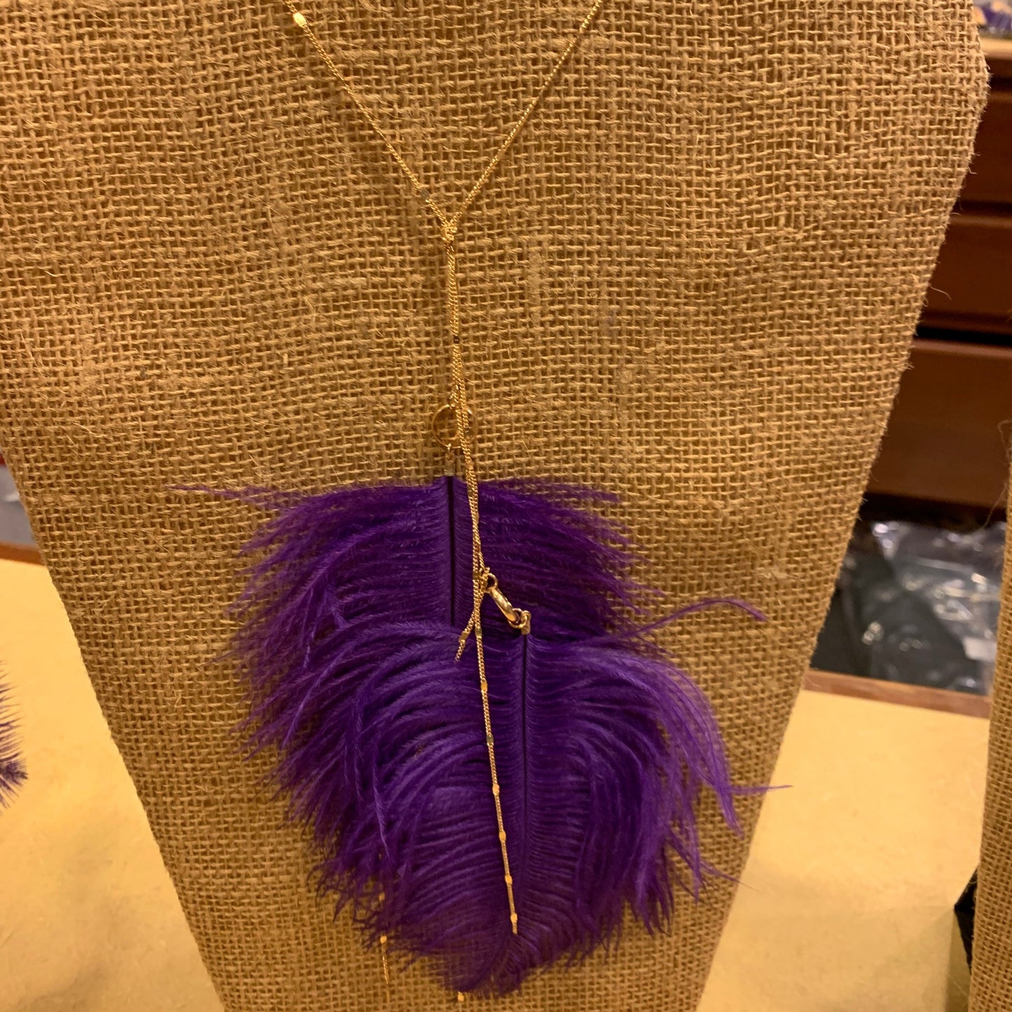 Gold Necklace - Purple Feather