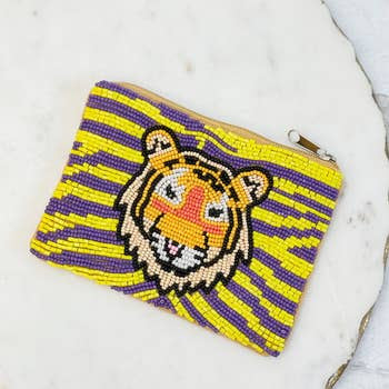 Gameday Beaded Zip Pouches Purple & Gold