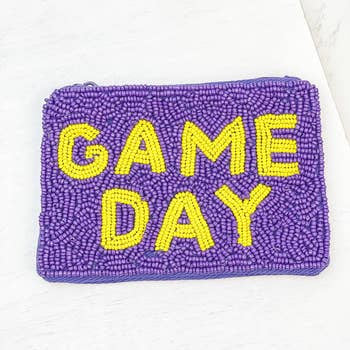 Gameday Beaded Zip Pouches Purple & Gold