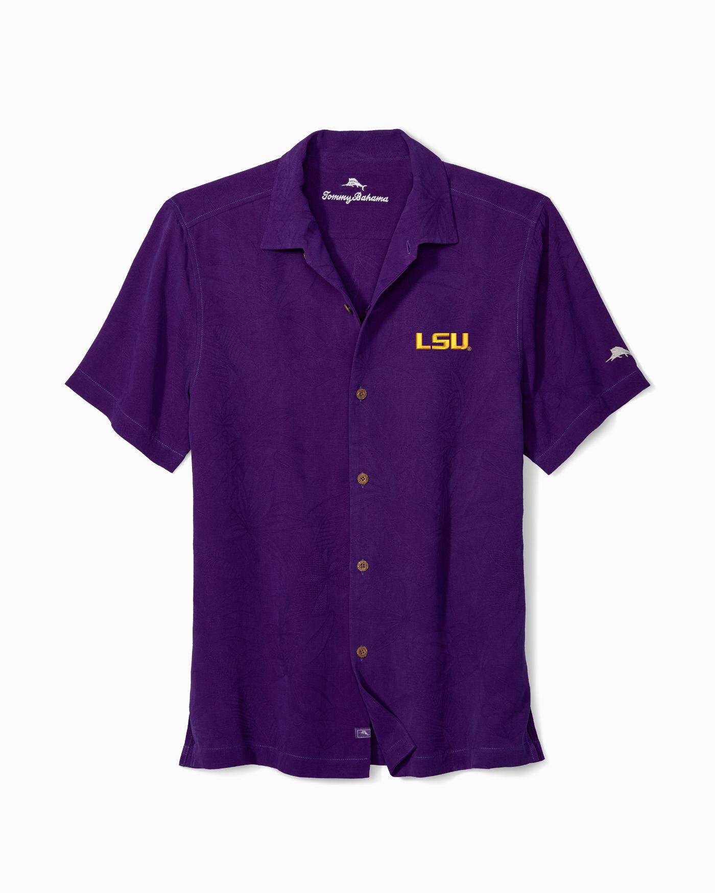 LSU Tigers Men's Shirt Sports Al Fresco Tropical Jacquard Deep Grape