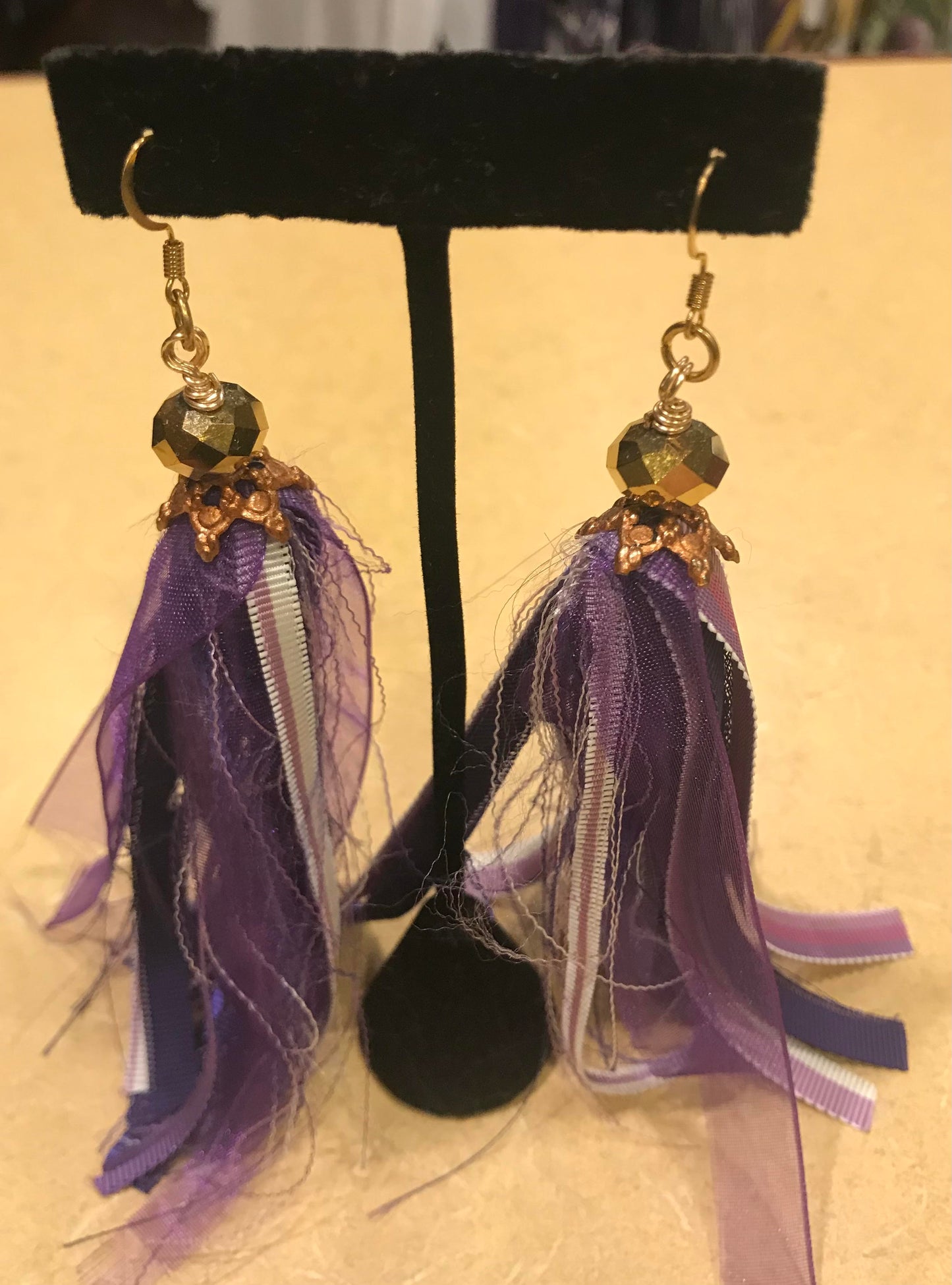 Earrings Tassel Ribbon Drop - Purple