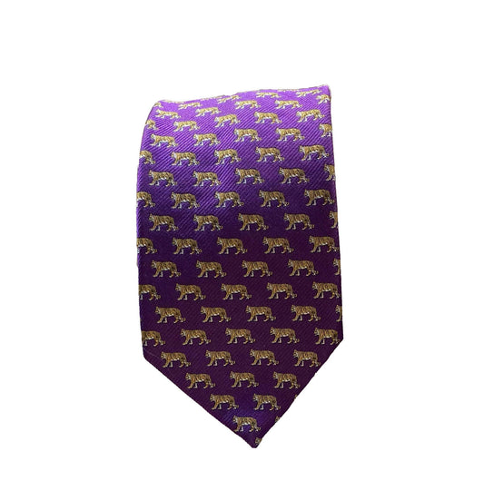 Tie Purple with Gold Walking Tigers
