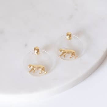 Earrings Tiger Hoop Gold Clear